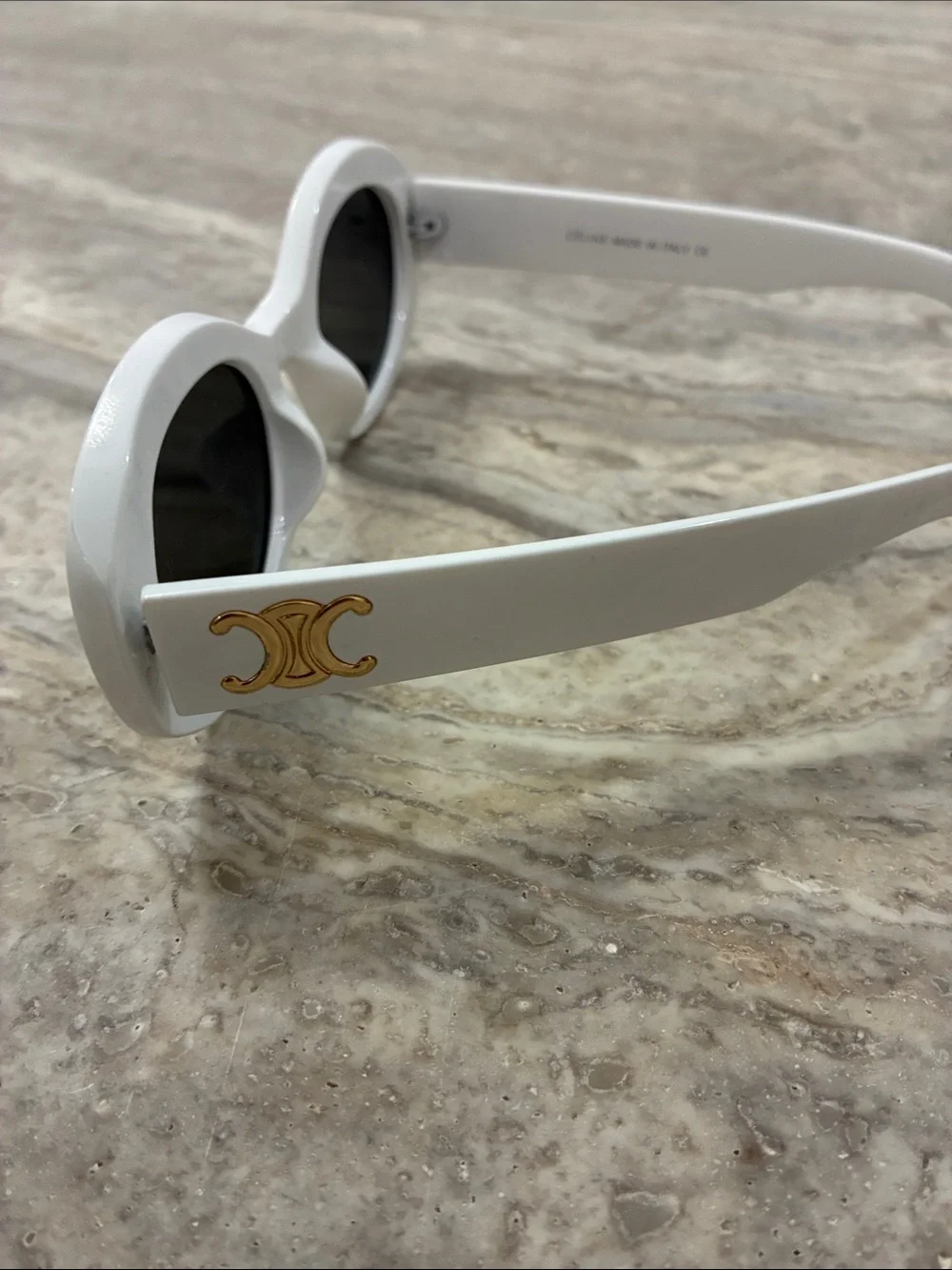 Celine White Frame Sunglasses with Gold Logo Accent